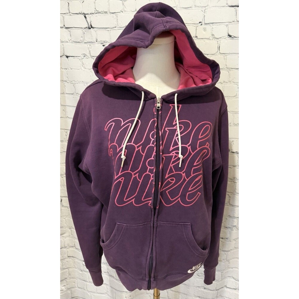 Vintage Y2k Spell Out Logo Long Sleeve Fleece Hoodie Sweatshirt Purple Pink XXL